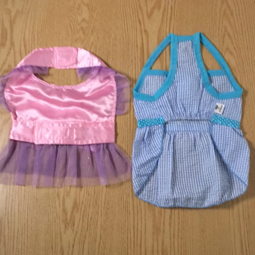 Bundle Of 2 Doggie Dresses Size Xs/Small 8 1/4” Waist 11 1/2” & 14 1/4” Length